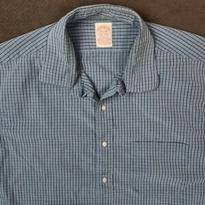 Brooks Brothers Mens Dress Shirt 17 1/2-34 Blue Plaid Long Sleeve‎ Cotton